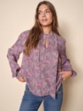 MOS MOSH Miggy Flower Printed Tie Neck Blouse, Lilac Sachet