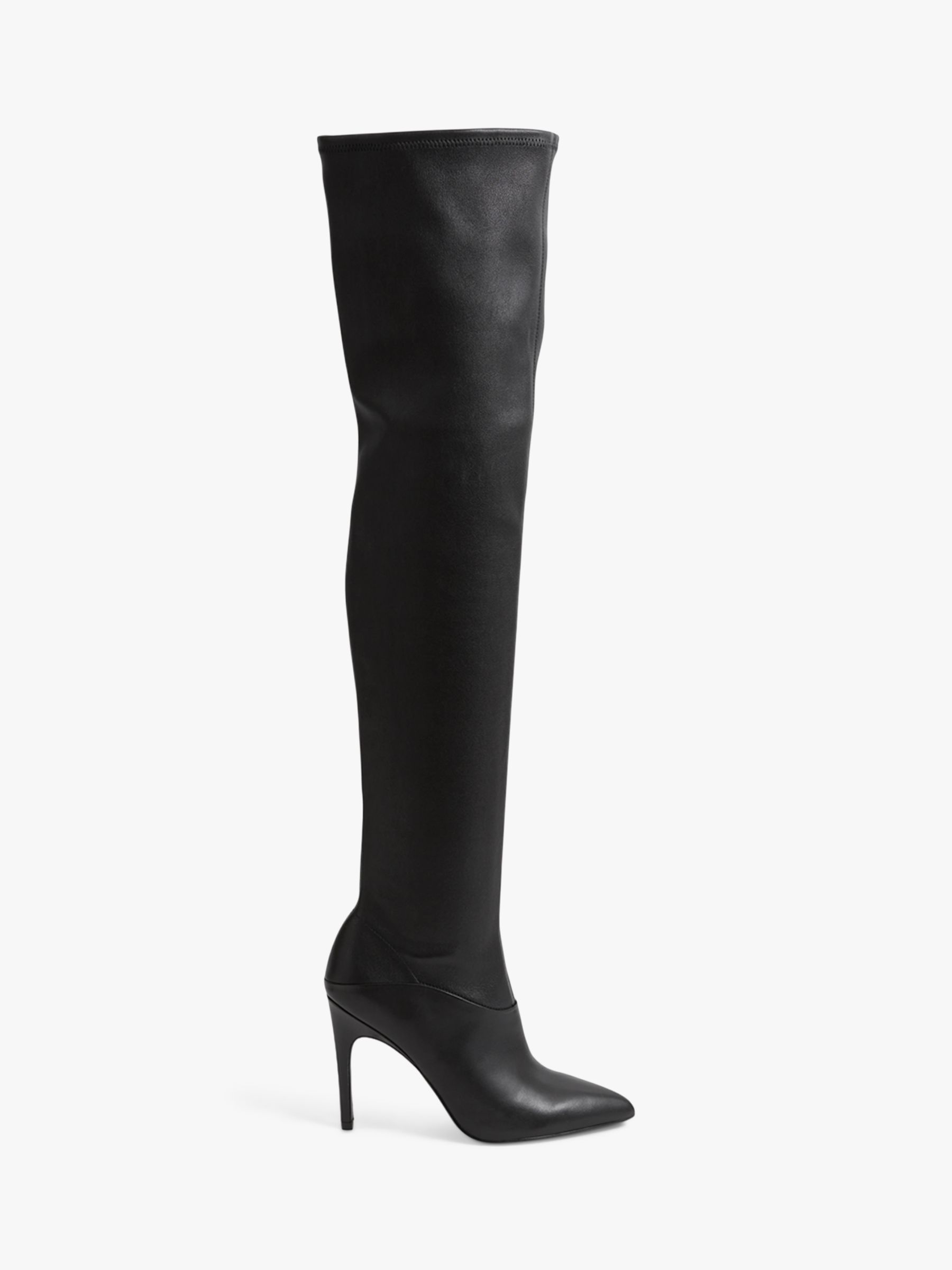 Reiss Caia Leather Thigh High Heeled Boots, Black, 3