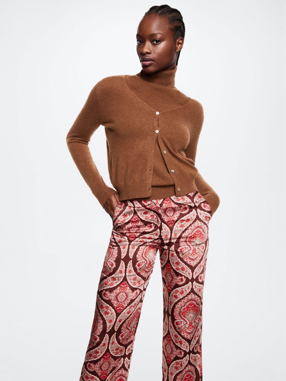 Snor Visum kedel Mango Dakota Baroque Print Satin Trousers, Red at John Lewis & Partners