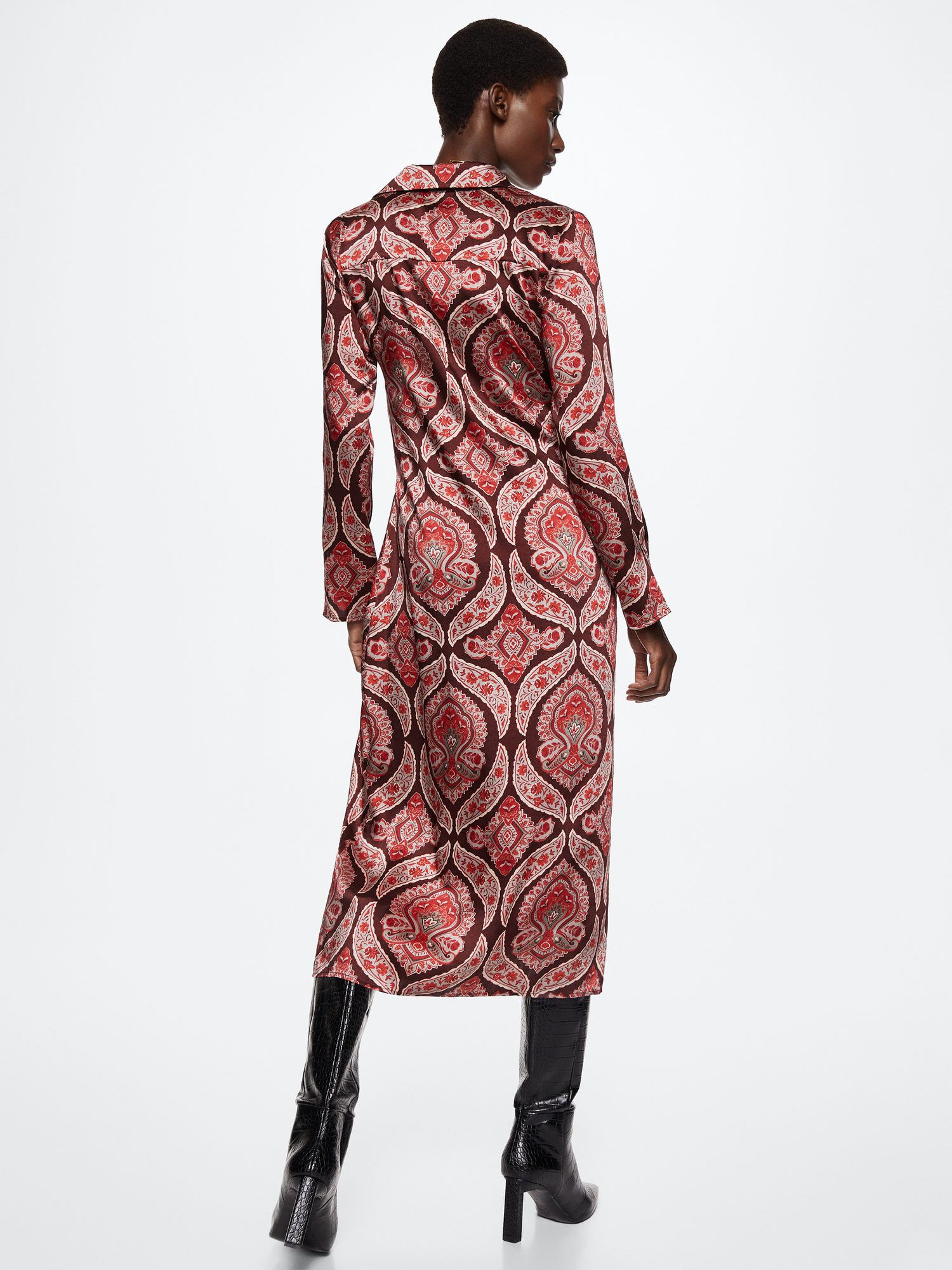 Mango Dakota Satin Wrap Midi Dress, Red at John Lewis & Partners