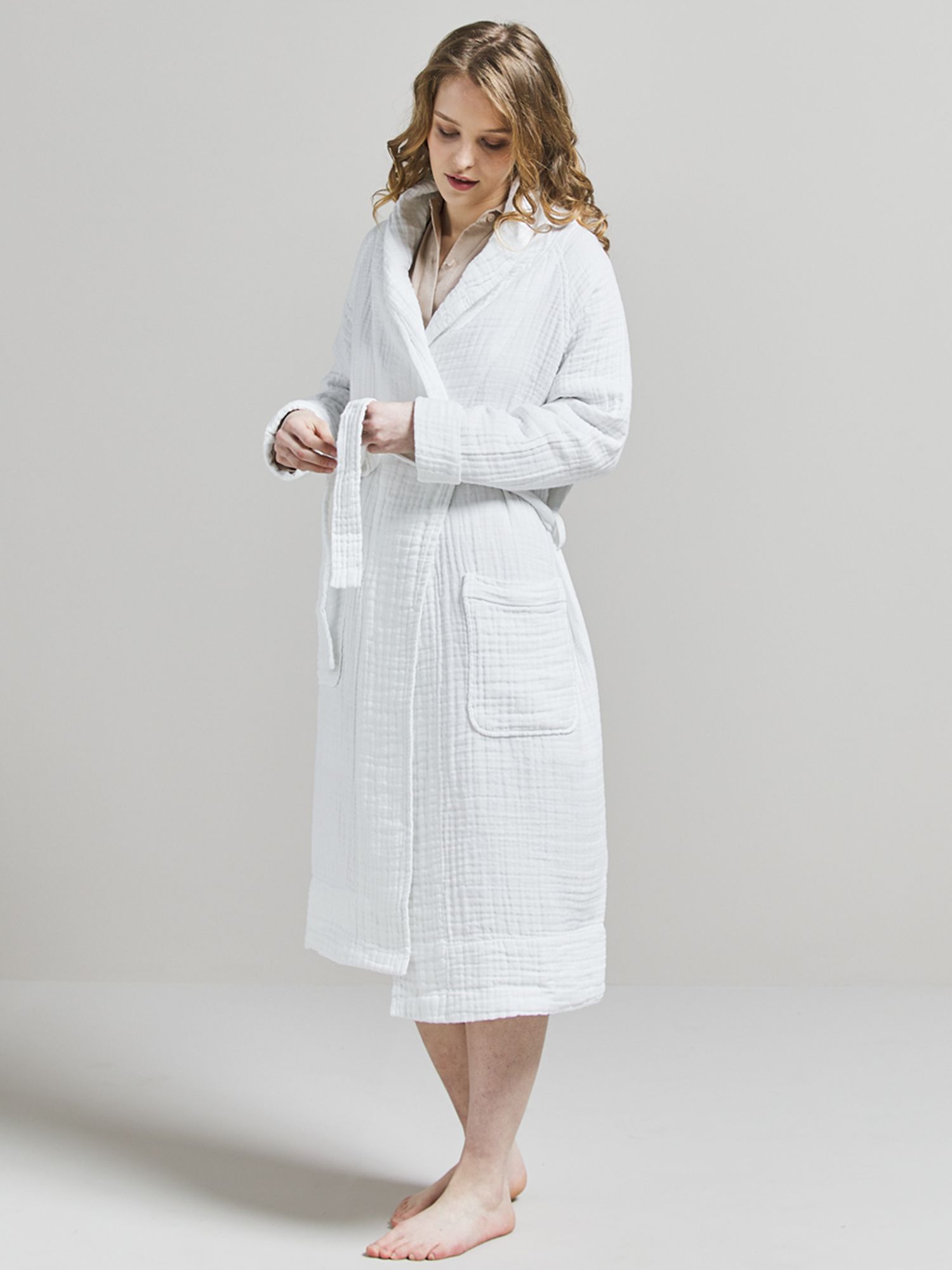 Bedfolk Dream Cotton Robe, Snow, XS