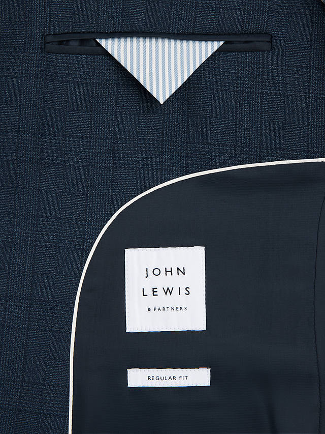 John Lewis Super 100s Wool Check Regular Fit Suit Jacket, Navy Check