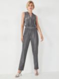 HUSH Florine Frill Neck Jumpsuit, Silver Lurex