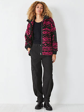 HUSH Heidi Abstract Sherpa Jacket, Black/Multi