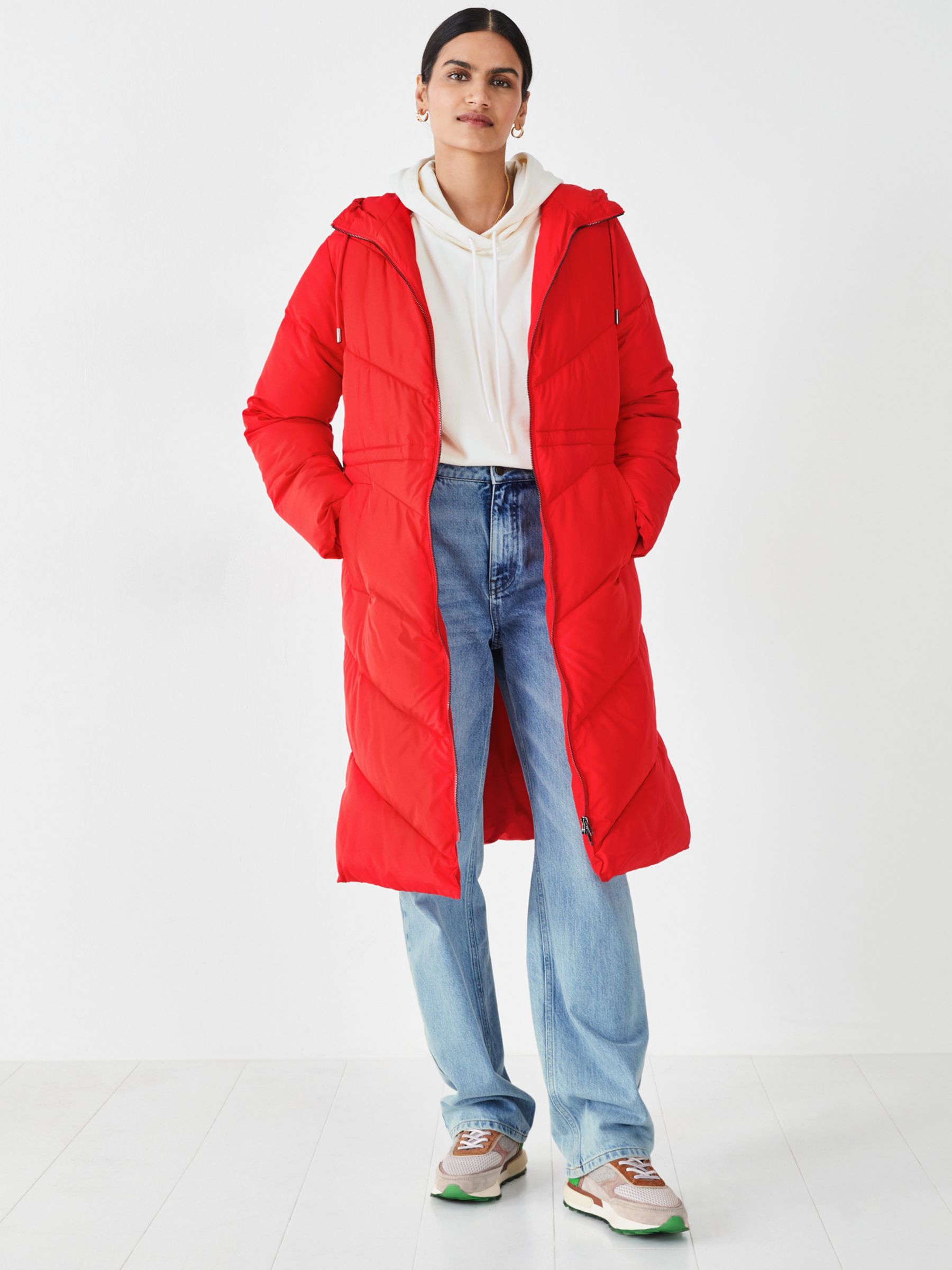HUSH Elci Mid Length Quilted Jacket, Bright Red at John Lewis & Partners