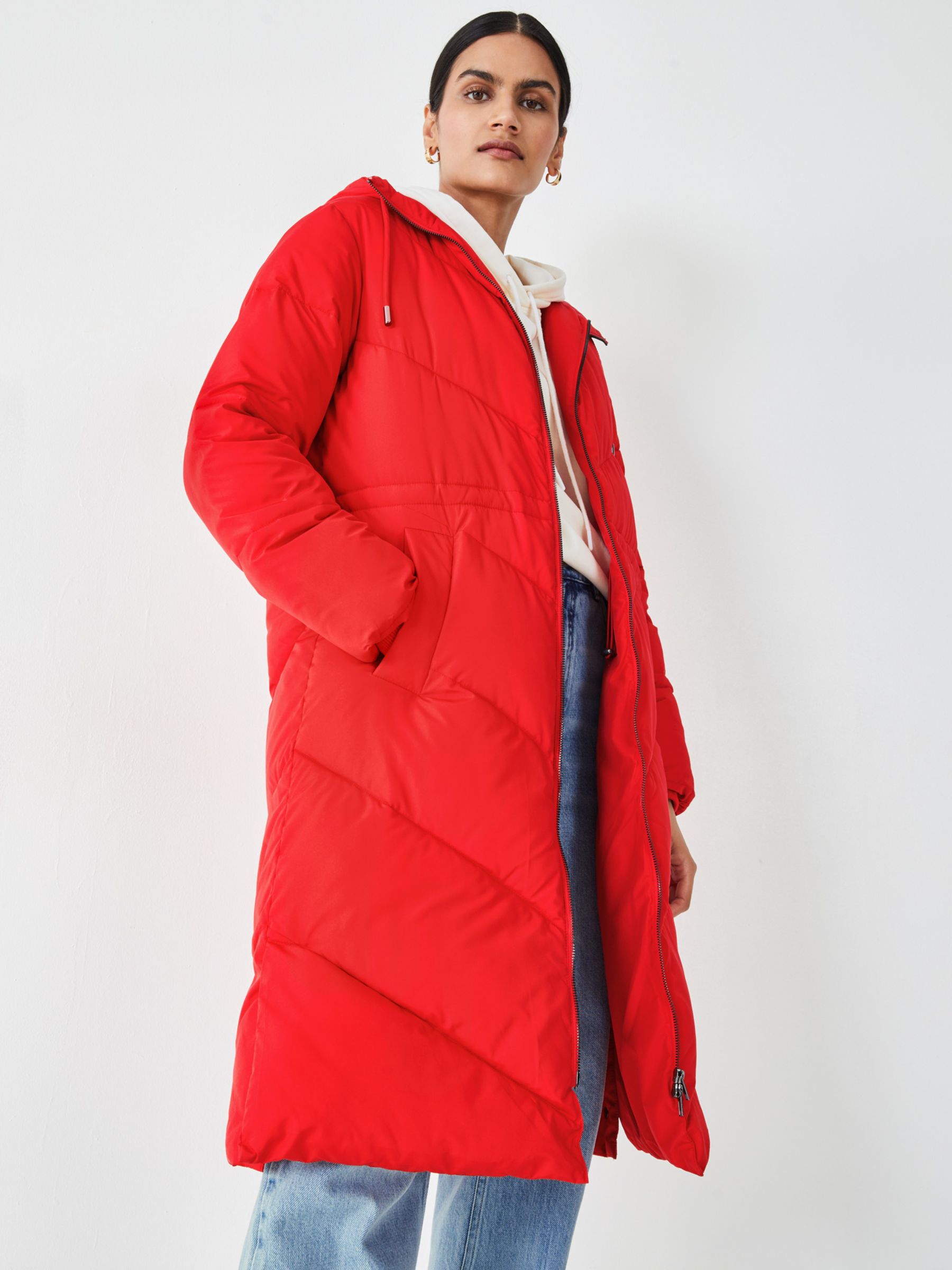 HUSH Elci Mid Length Quilted Jacket, Bright Red at John Lewis & Partners
