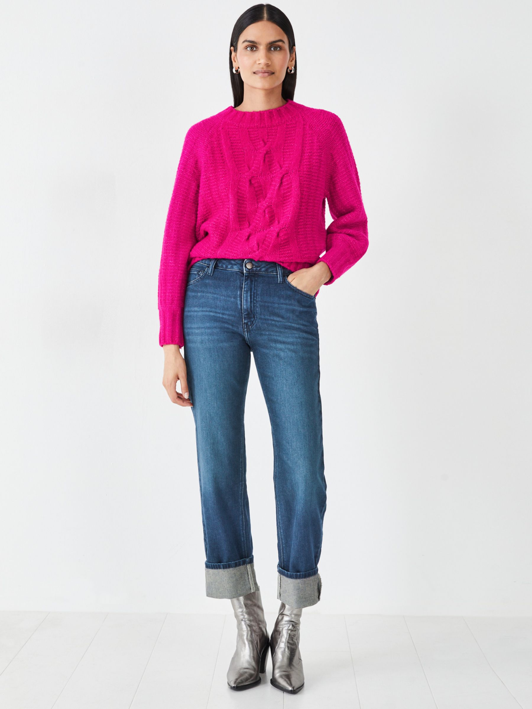 HUSH Nellie Chunky Cable Knit Wool Blend Jumper, Magenta Pink, XXS