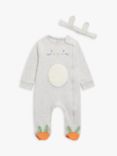 John Lewis Baby Bunny Sleepsuit & Headband Set, Grey