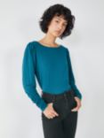 HUSH Charlotte Ruched Sleeve Jersey Top, Dark Teal Blue