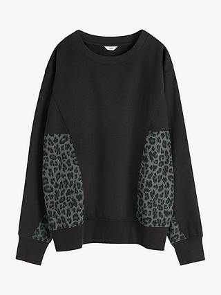 HUSH Nora Colour Block Relaxed Sweatshirt, Black/Grey Animal