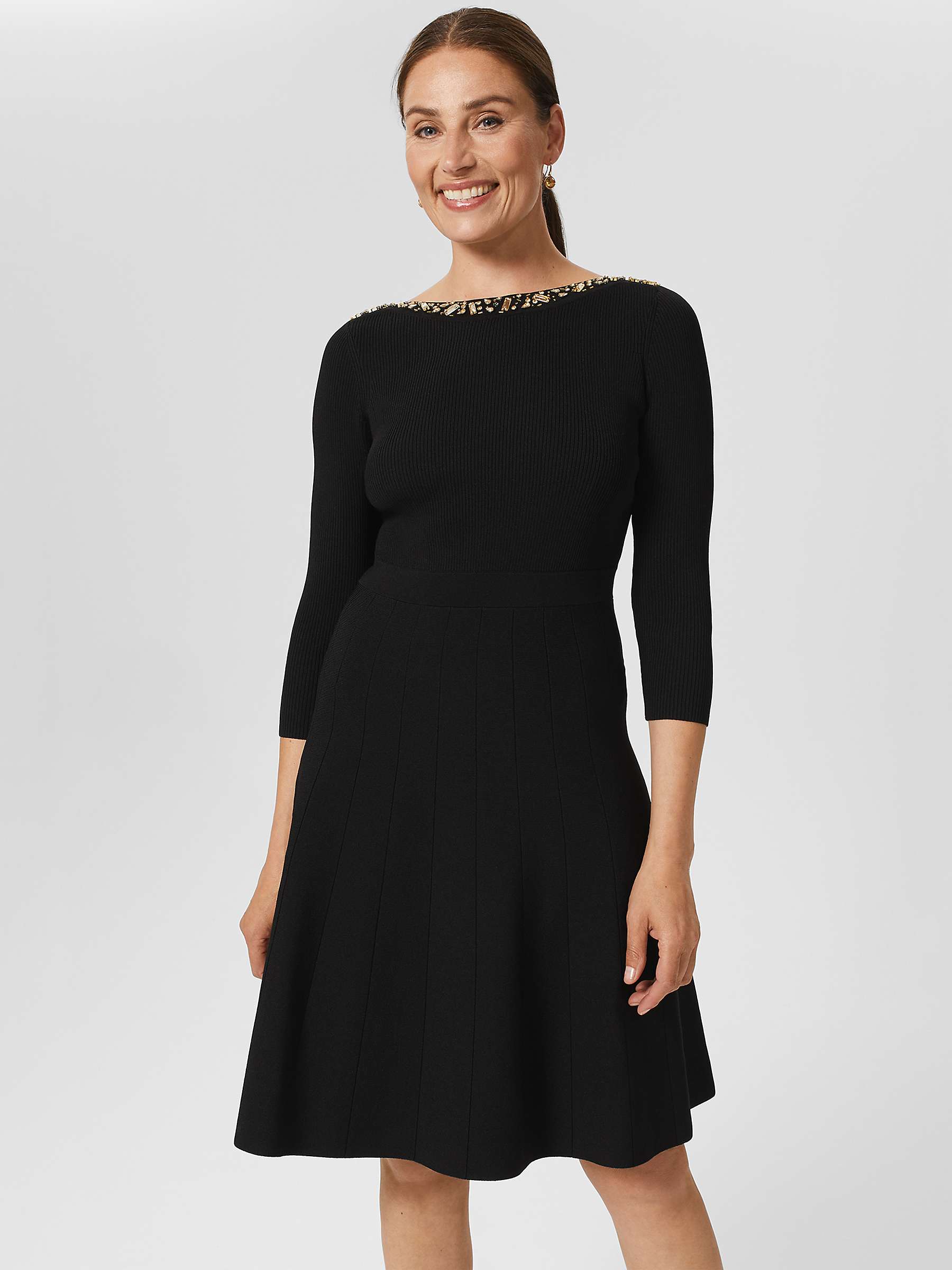 Buy Hobbs Emily Knitted Flared Dress, Black Online at johnlewis.com