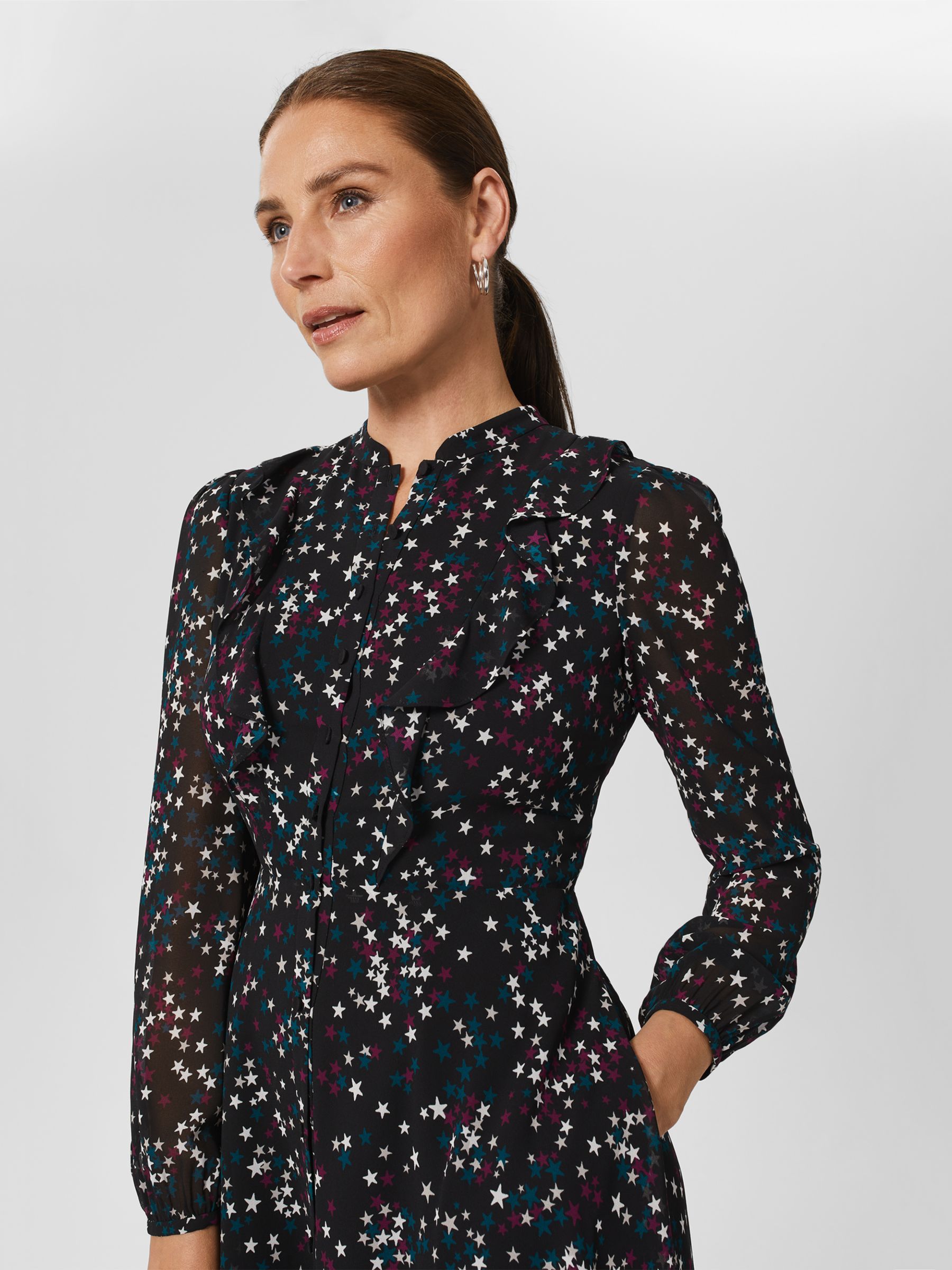 Hobbs Erin Star Print Midi Dress, Black/Multi at John Lewis & Partners