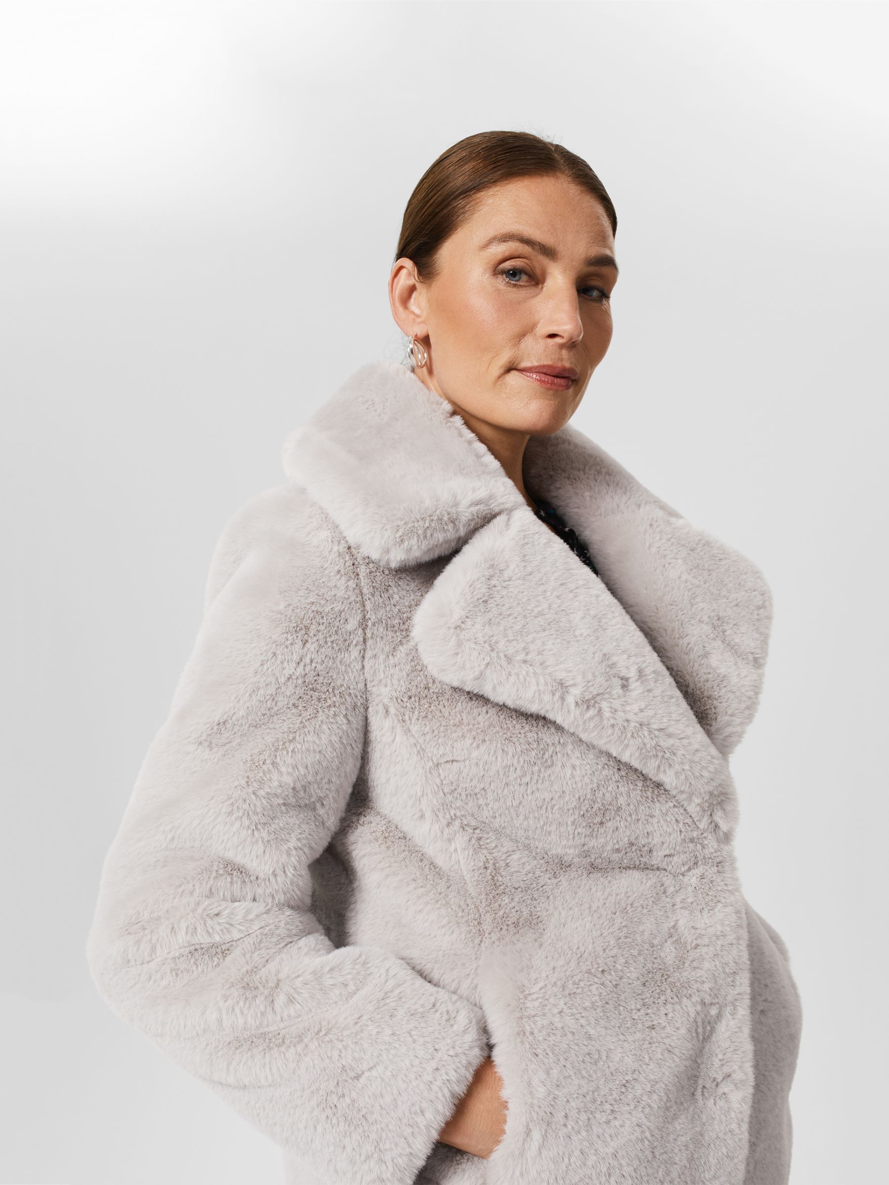Hobbs Bethany Faux Fur Coat, Silver Grey, XS