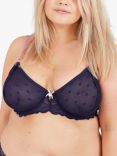 Oola Lingerie Spot Mesh and Lace Padded Balconette Bra, Navy/Pink