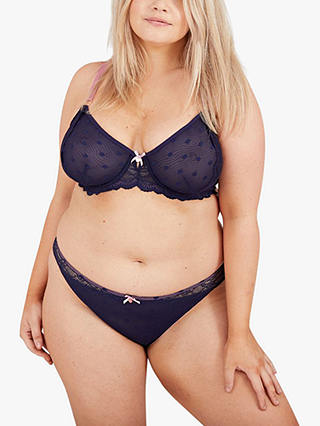 Oola Lingerie Spot Mesh and Lace Non Padded Full Cup Bra, Navy/Pink