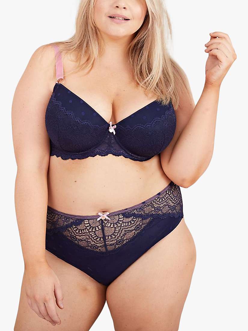 Buy Oola Lingerie Spot Mesh and Lace Padded Balconette Bra, Navy/Pink Online at johnlewis.com
