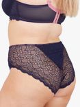 Oola Lingerie Spot Mesh and Lace High Waist Knickers, Navy/Pink, Navy/Pink