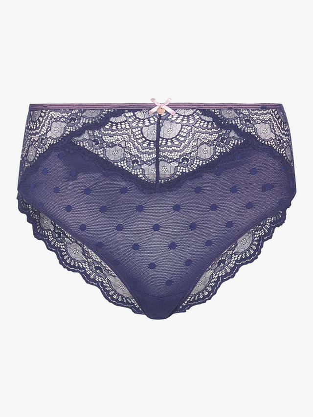 Oola Lingerie Spot Mesh and Lace High Waist Knickers, Navy/Pink