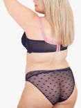 Oola Lingerie Spot Mesh and Lace Bikini Knickers, Navy/Pink