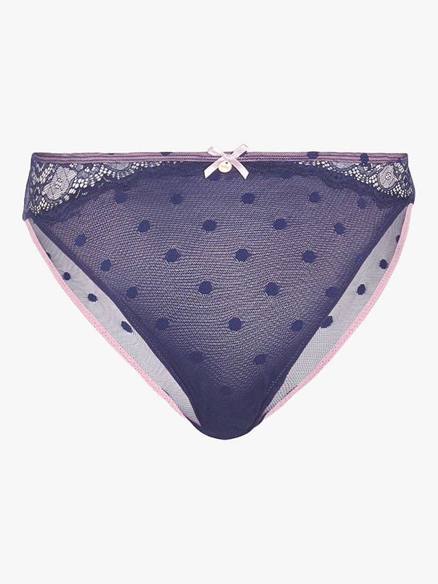 Oola Lingerie Spot Mesh and Lace Bikini Knickers, Navy/Pink