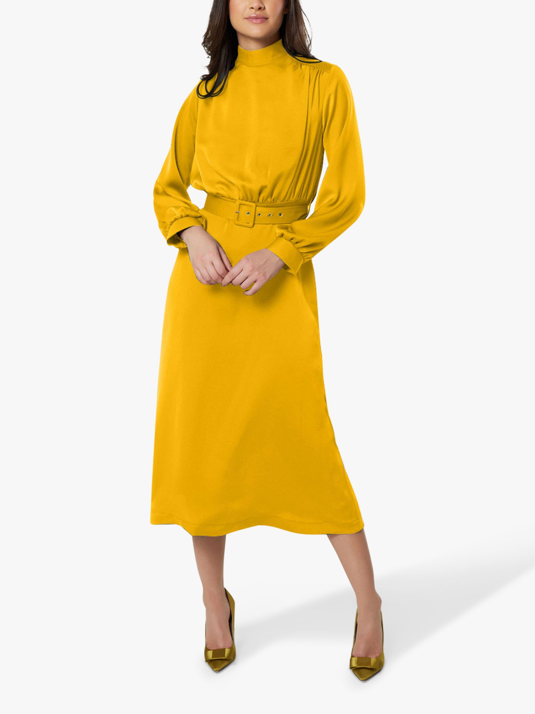 Closet London Belted High Neck Midi Dress, Mustard at John Lewis  Partners