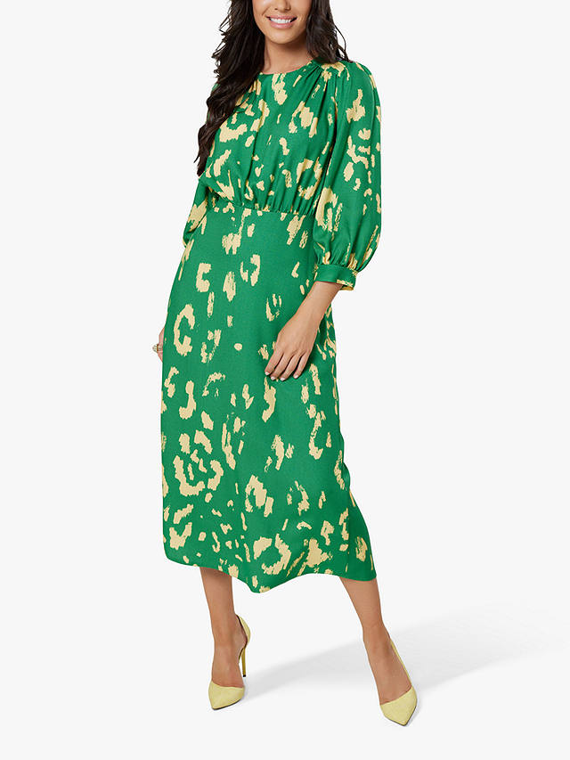 Closet London Leopard Print Tie Back Mdi Dress, Green/Cream