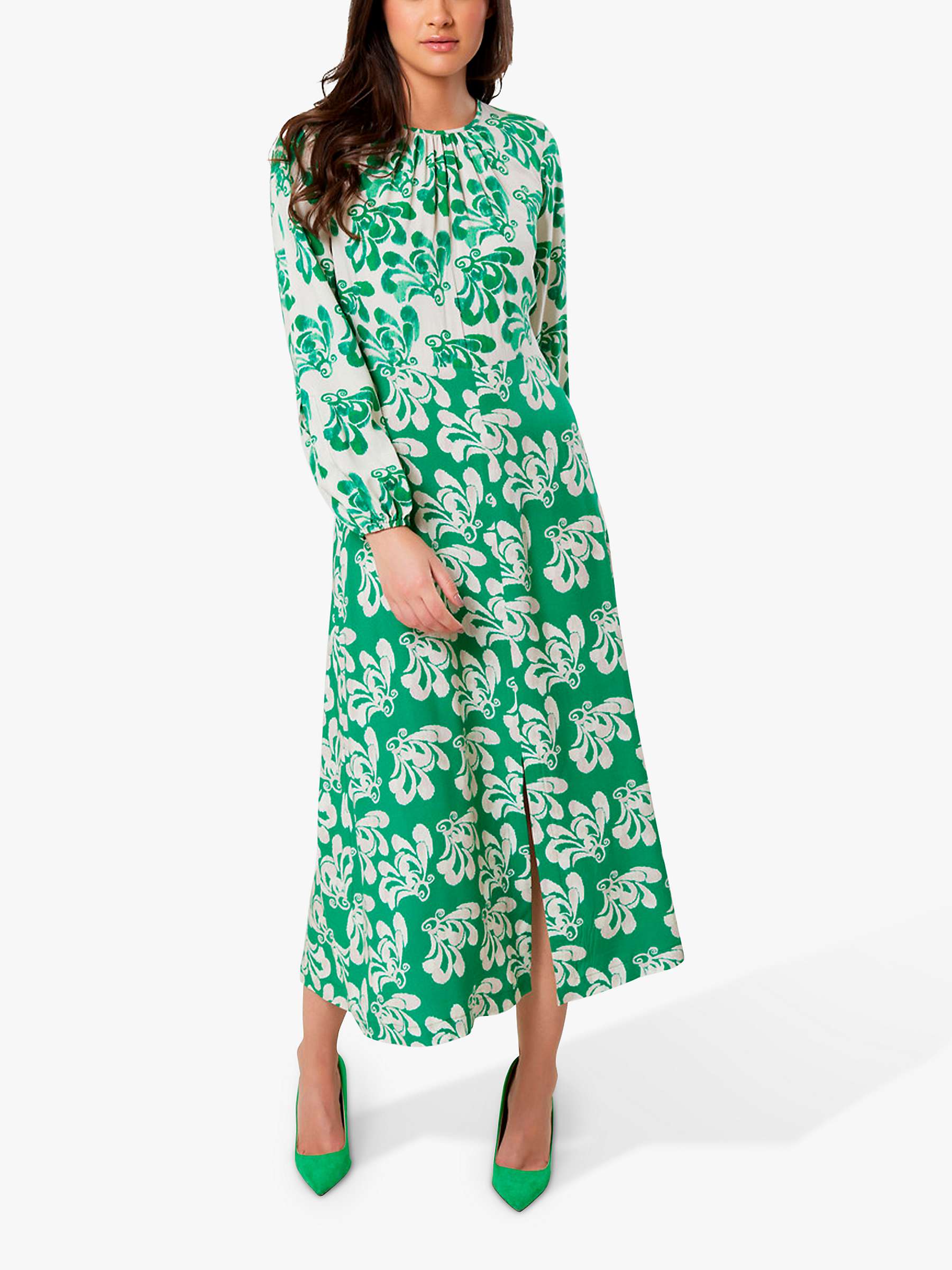 Buy Closet London Floral Gathered Neck Midi Dress, Green Online at johnlewis.com