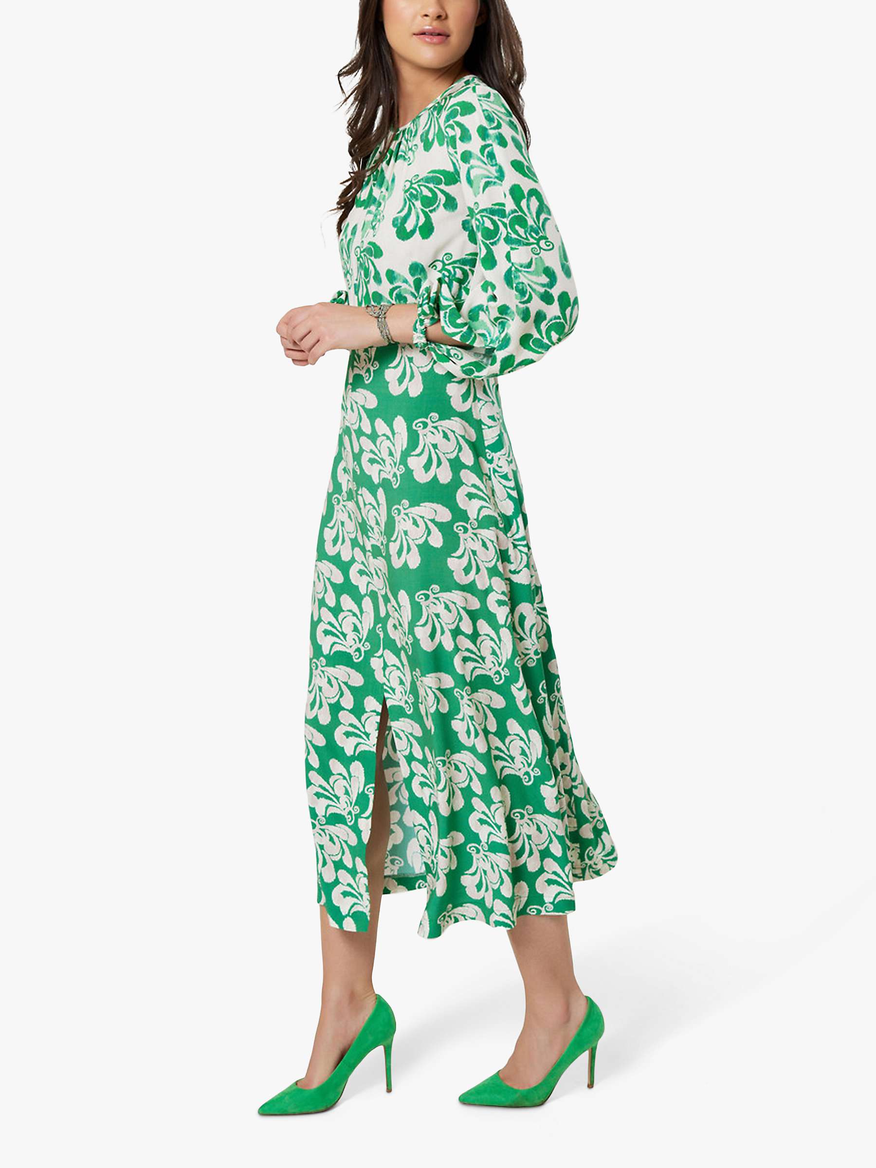 Buy Closet London Floral Gathered Neck Midi Dress, Green Online at johnlewis.com