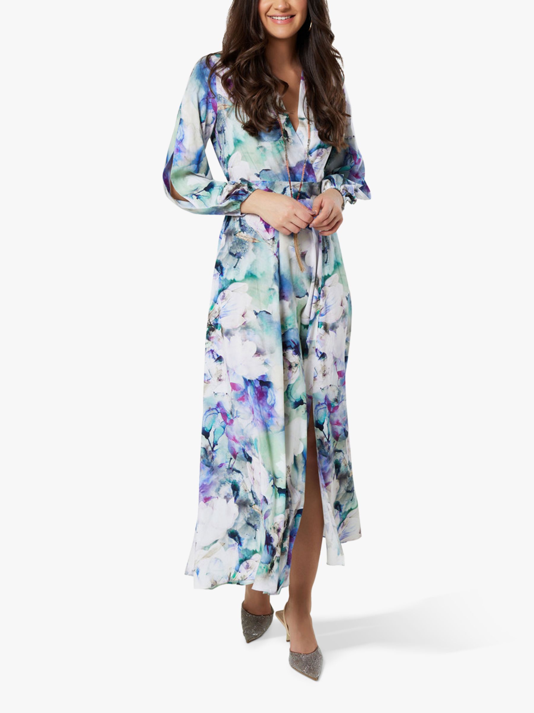 Closet London Floral Wrap Midi Dress, Blue/Multi at John Lewis & Partners