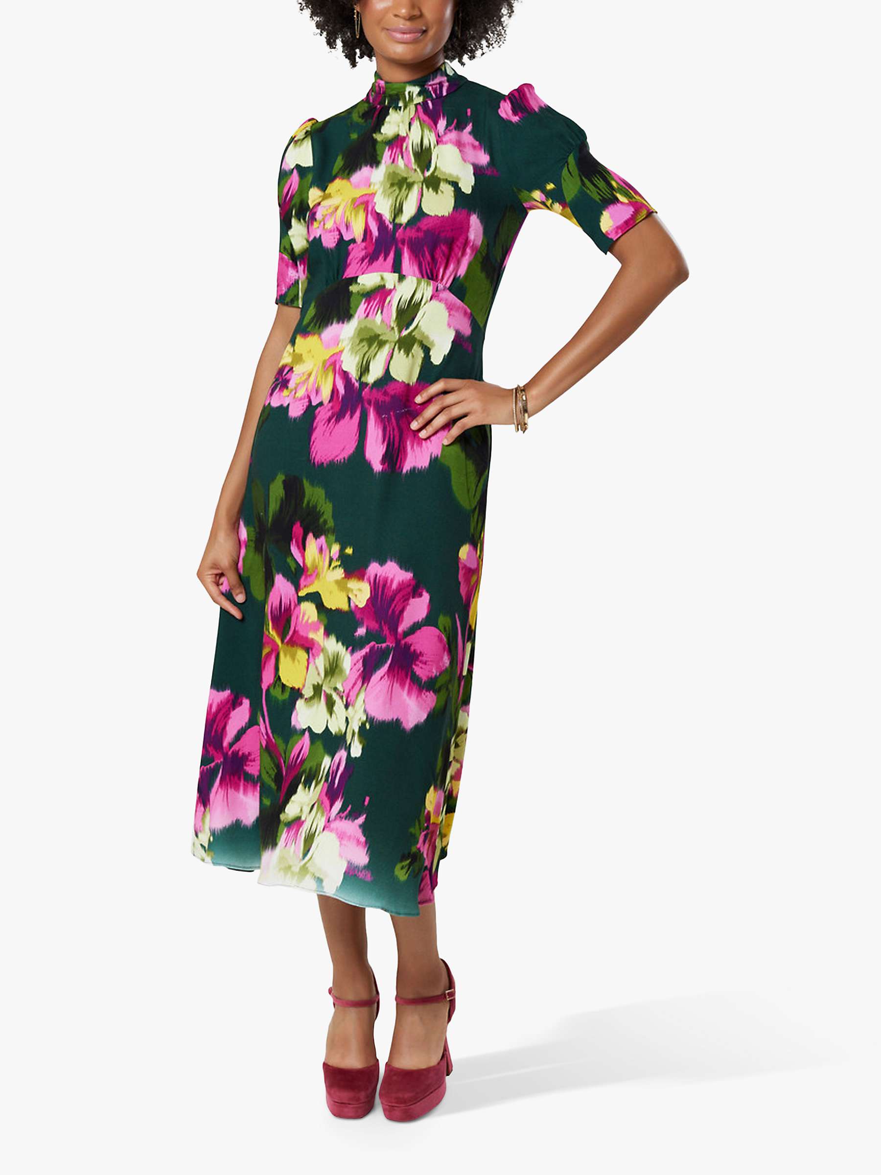Buy Closet London Tie Back Midi Floral Dress, Green/Multi Online at johnlewis.com