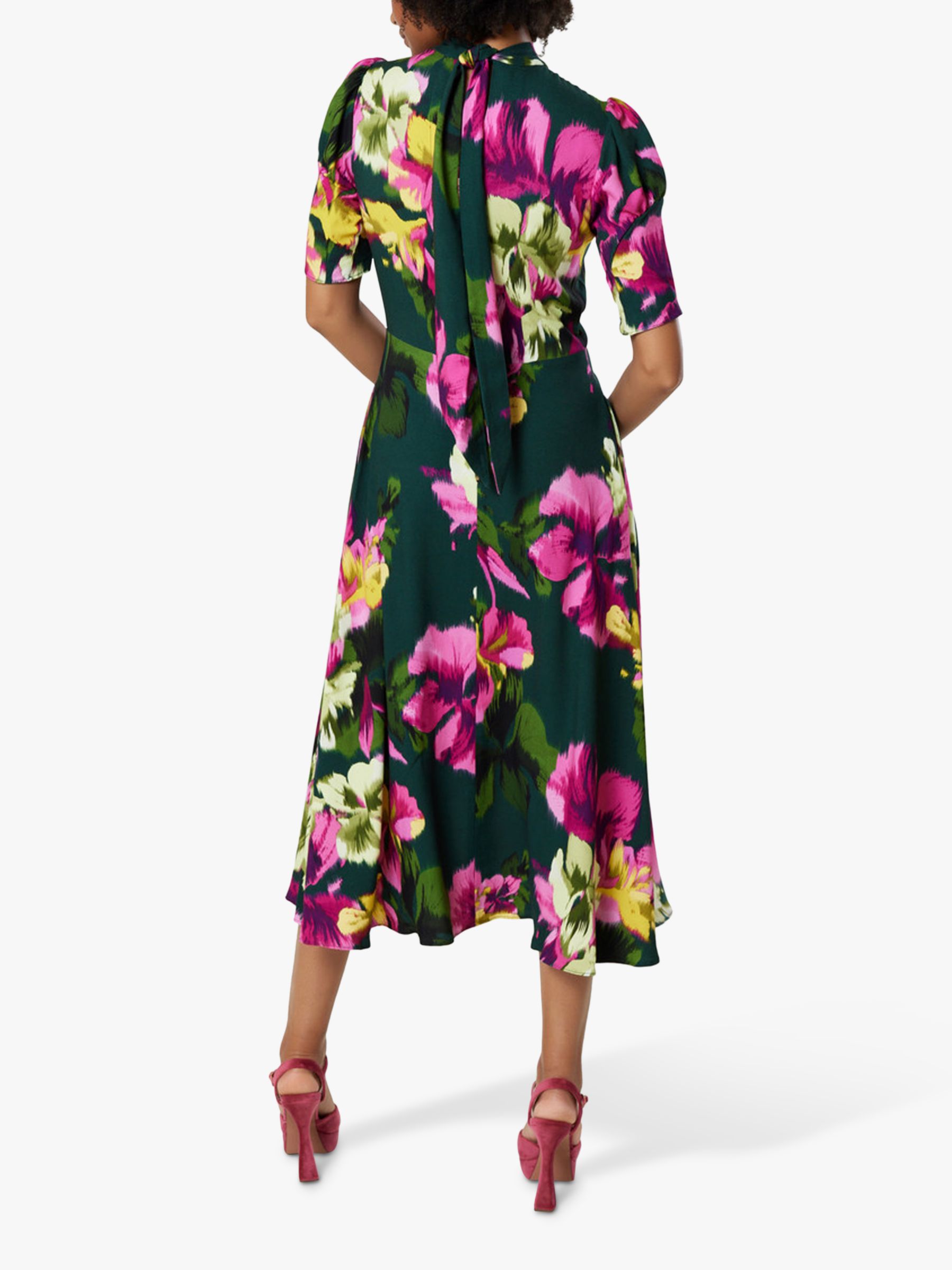 Closet London Tie Back Midi Floral Dress, Green/Multi, 8