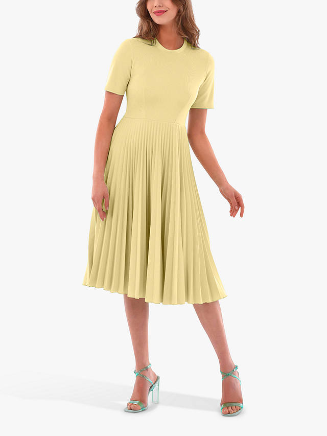 Closet London Short Sleeve Pleated Midi Dress, Yellow