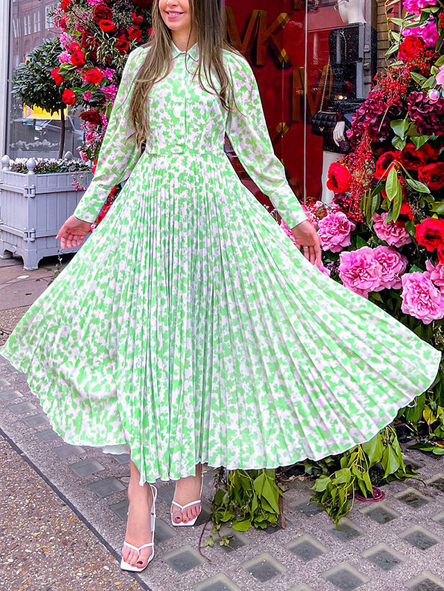 Closet London Floral Print Pleated Shirt Dress, Lime Green, 8