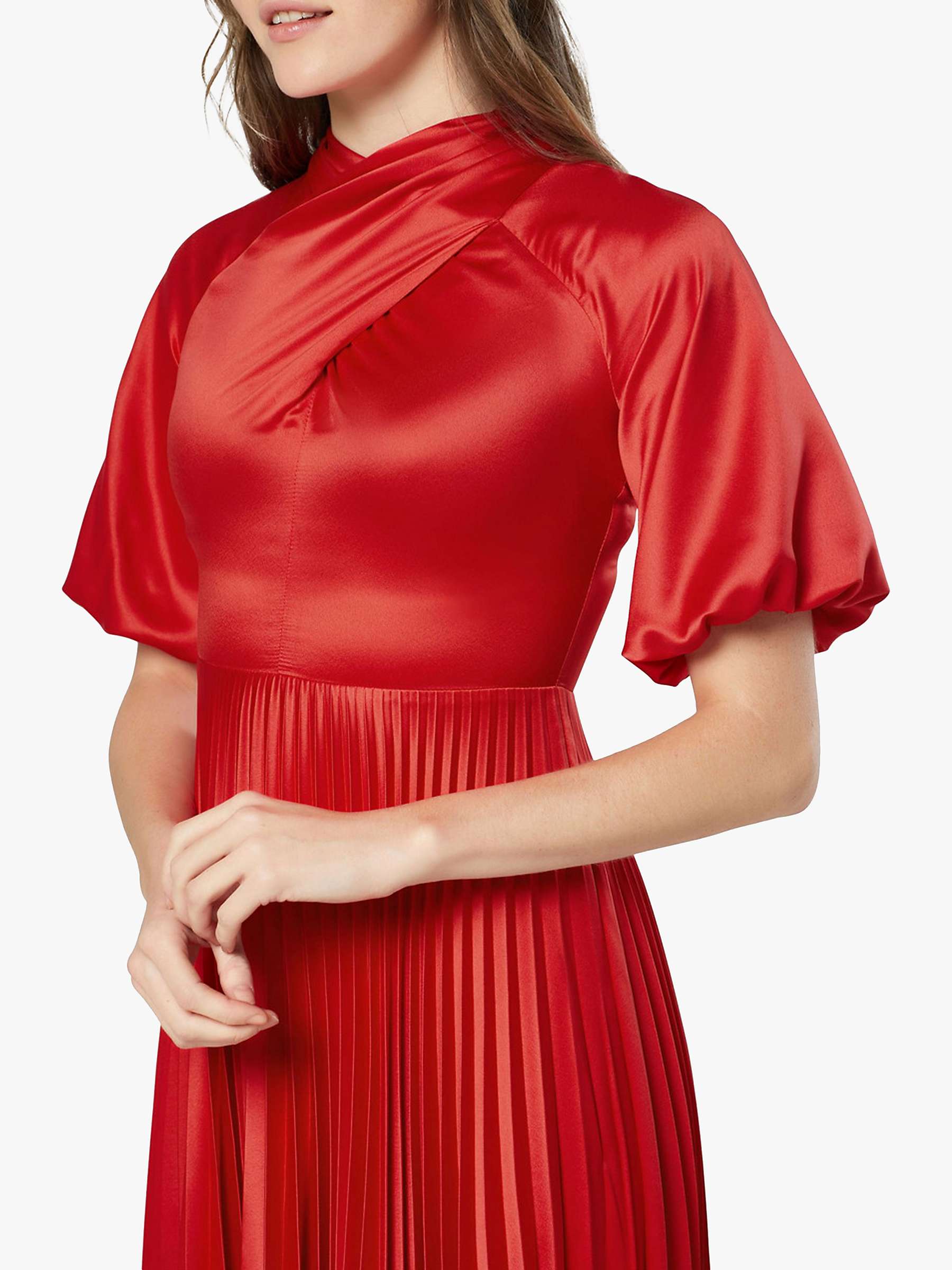 Buy Closet London Puff Sleeve Pleated Midi Dress, Red Online at johnlewis.com