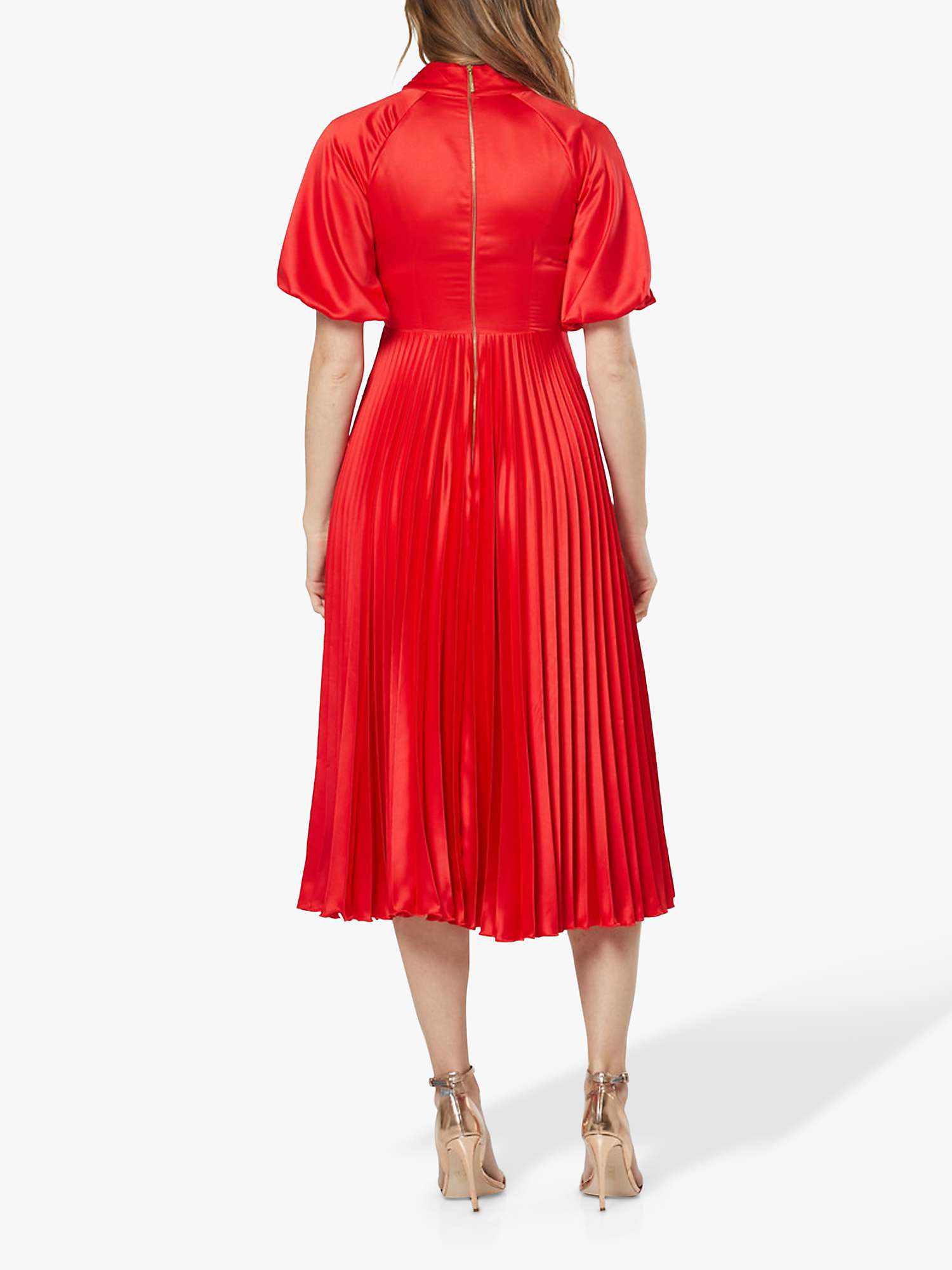 Buy Closet London Puff Sleeve Pleated Midi Dress, Red Online at johnlewis.com