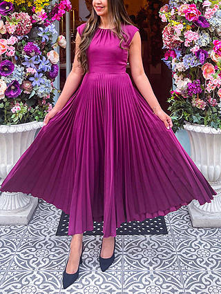 Closet London Gathered Neckline Pleated Midi Dress, Purple