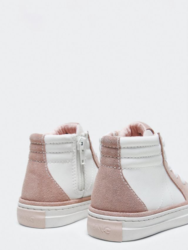 Mango Kids' Belenb Leather Trainers, Pastel Pink, 3 Jnr