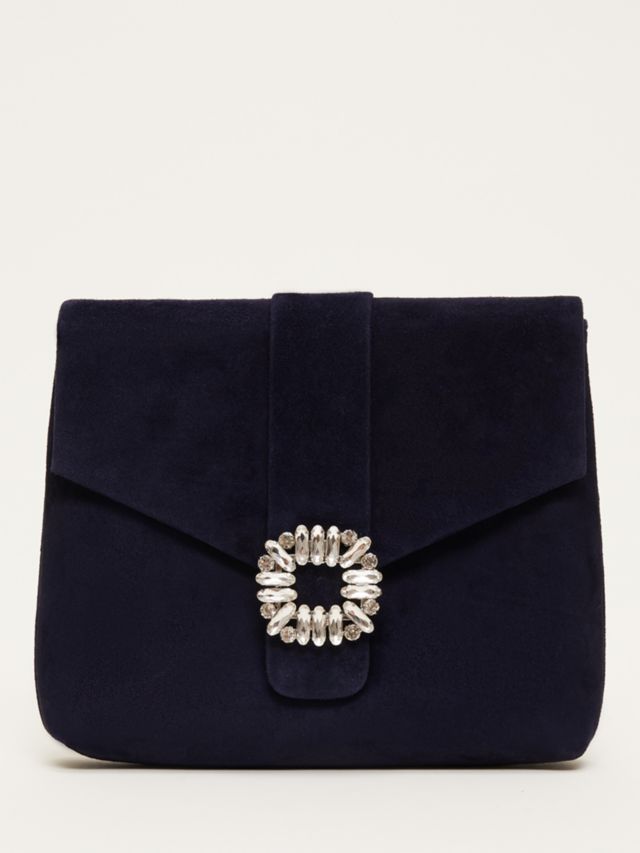 Navy suede store clutch bag