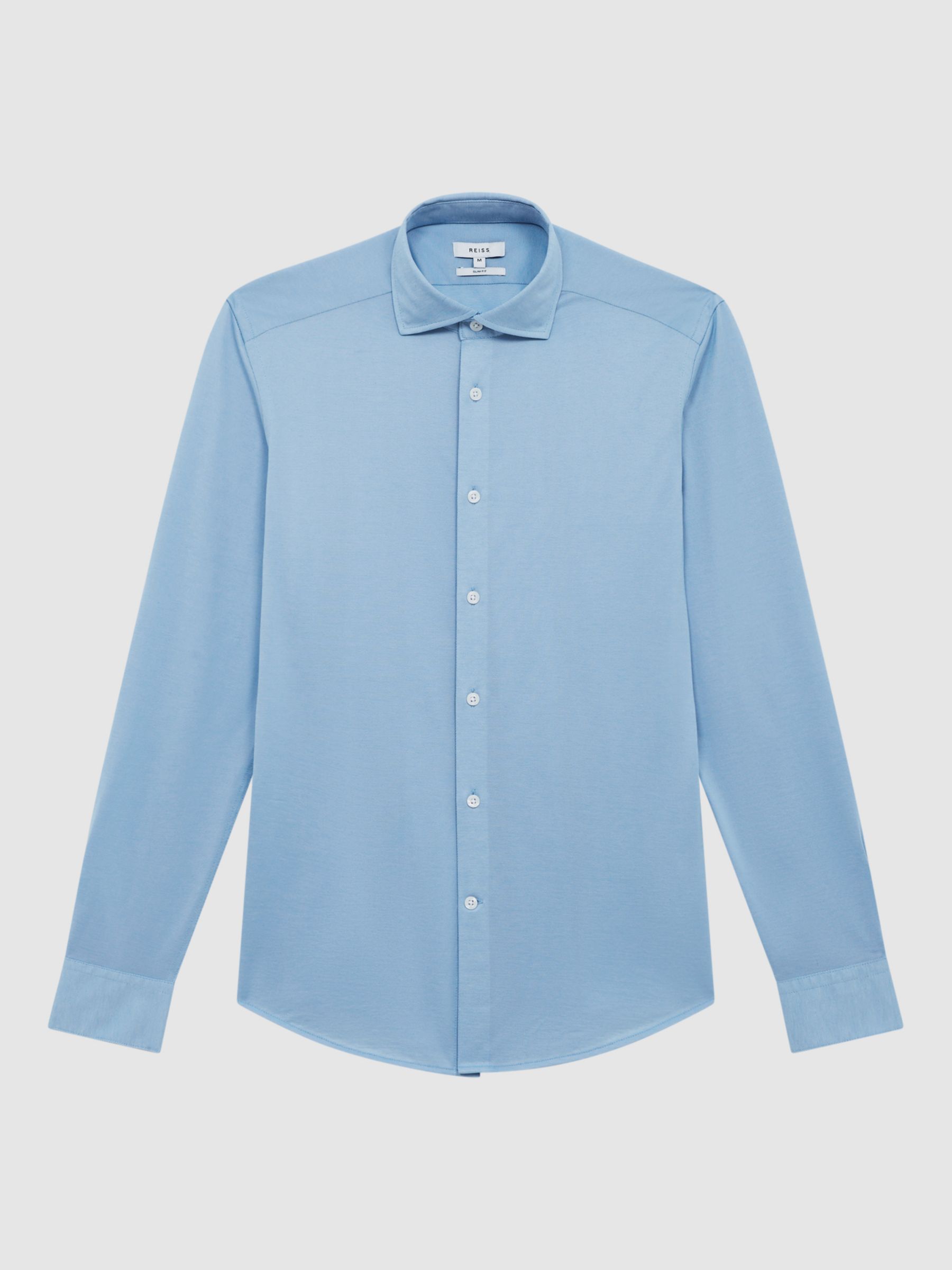 Reiss Nate Slim Fit Cutaway Collar Jersey Shirt, Soft Blue, XS