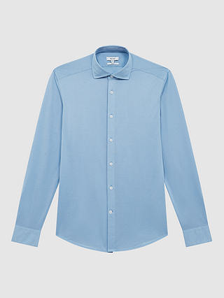Reiss Nate Slim Fit Cutaway Collar Jersey Shirt, Soft Blue