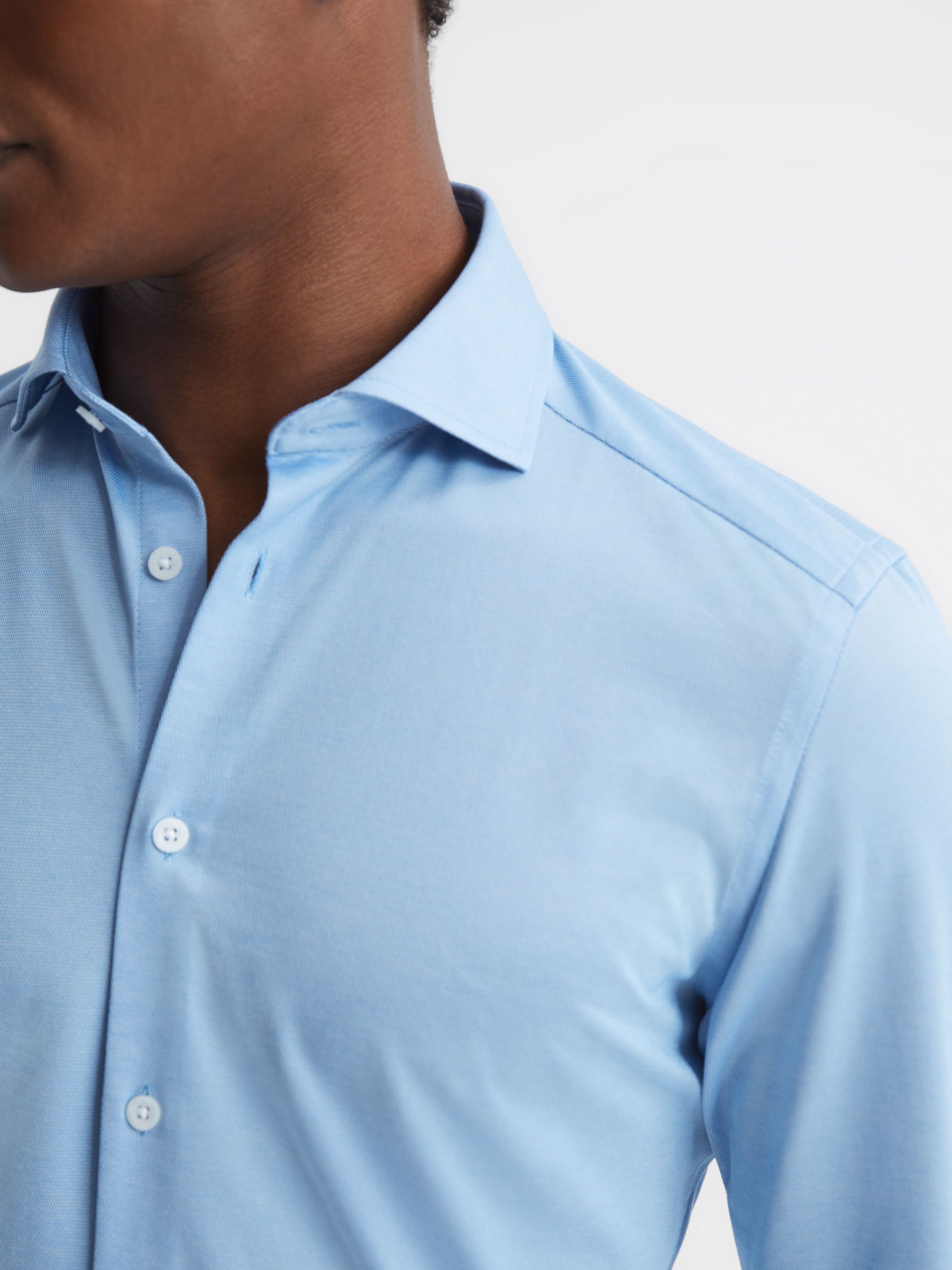 Reiss Nate Slim Fit Cutaway Collar Jersey Shirt, Soft Blue, XS