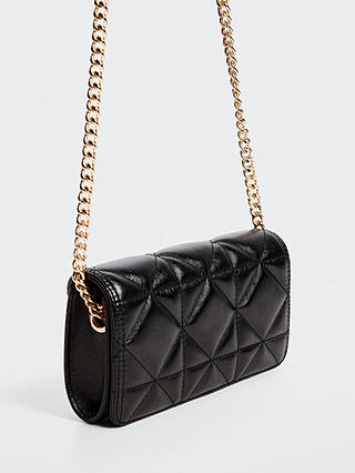 Mango Chess Quilted Chain Strap Cross Body Bag, Black, One Size