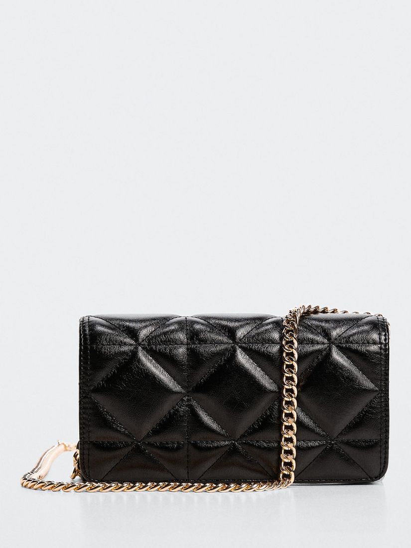 Mango Chess Quilted Chain Strap Cross Body Bag, Black, One Size