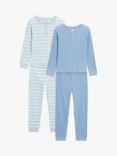 John Lewis Kids' Stripe & Ribbed Pyjamas, Pack of 2, Blue