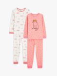John Lewis Kids' Cat Print Pyjamas, Pack of 2, Pink