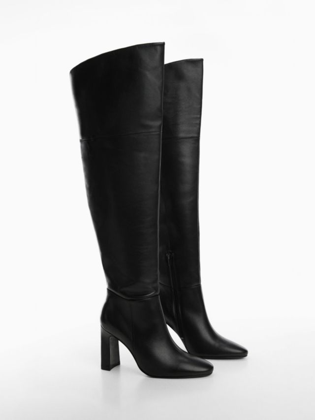 Mango Leather Over The Knee Boots, Black, 3