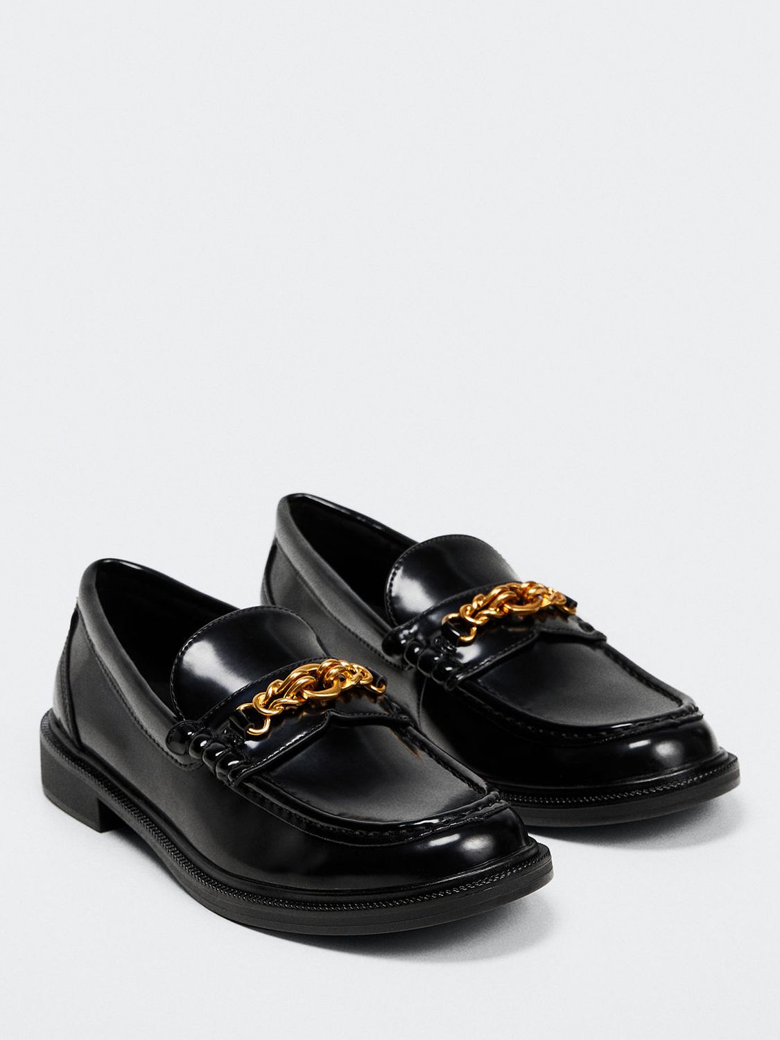 Mango Cece Chain Detail Loafers, Black at John Lewis & Partners
