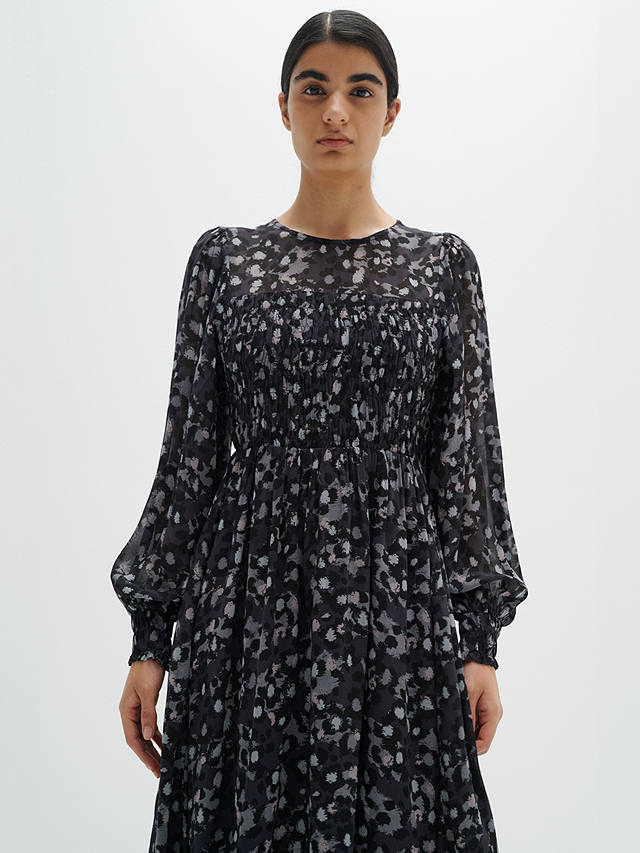 InWear Fahima Long Sleeve Mini Dress, Grey Snow Dots