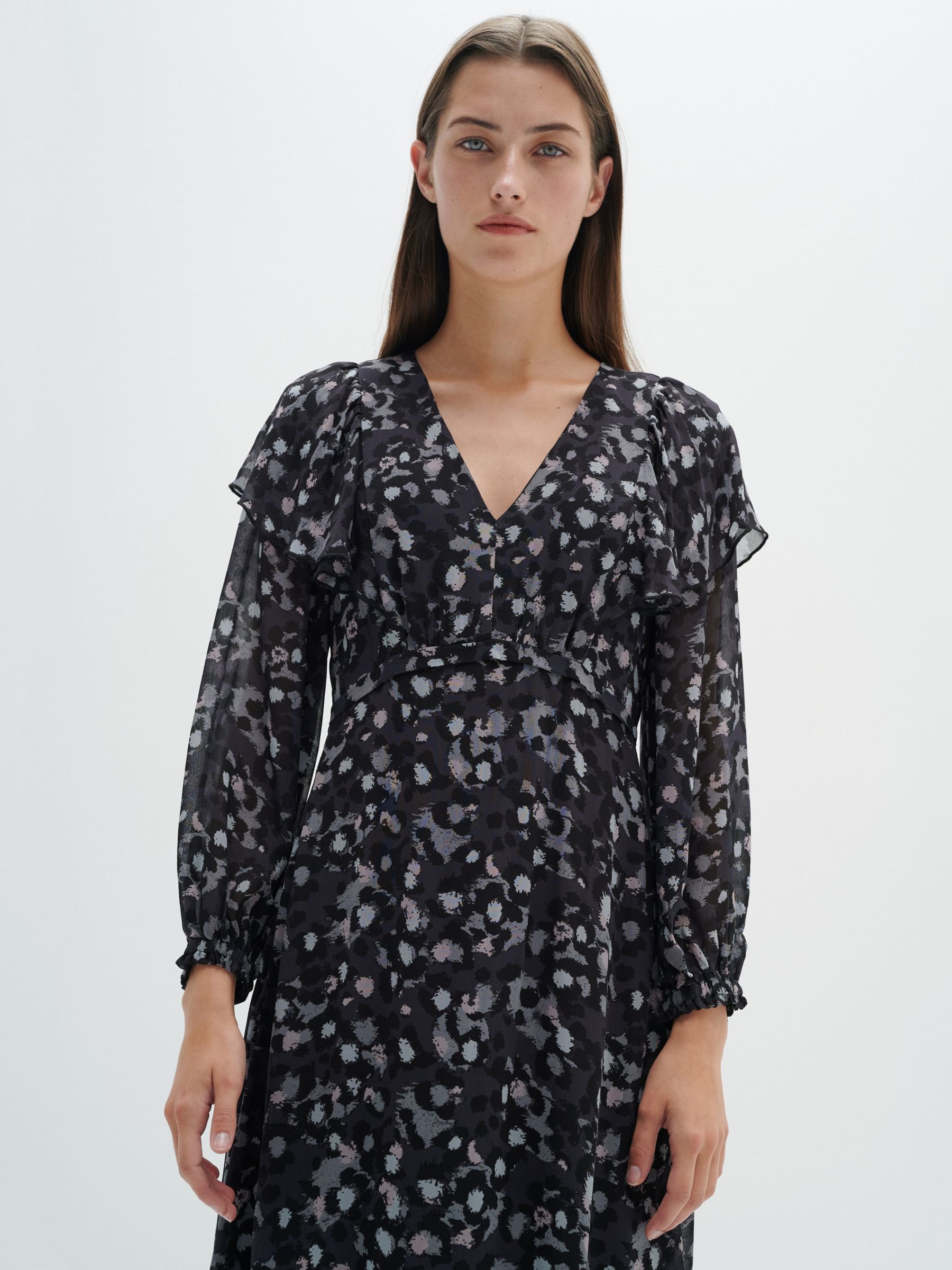 InWear Fahima Ruffle Detailed Midi Dress, Grey/Multi, 8