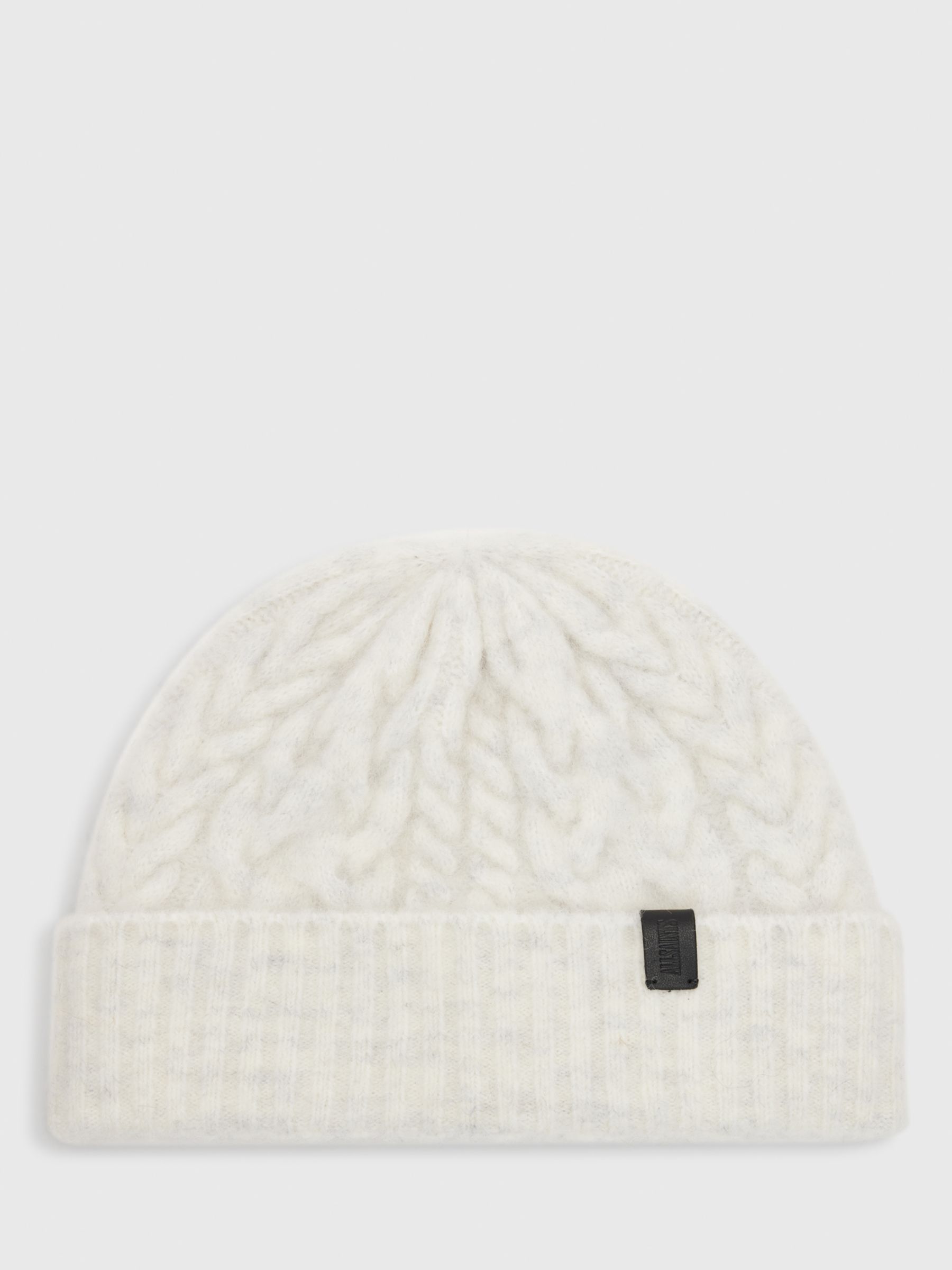 AllSaints Jody Cable Knit Wool Blend Beanie Hat, Ecru White at John ...